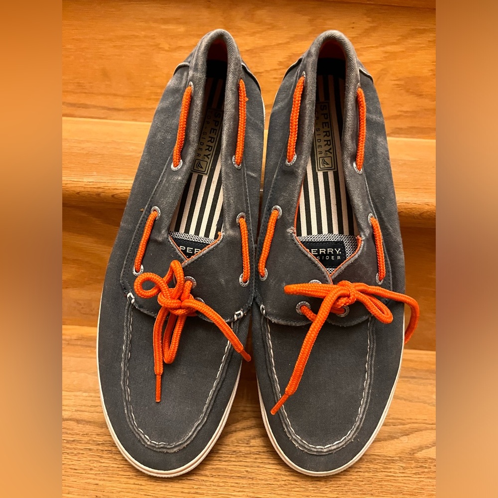 Sperry Charcoal and Bright Orange Boat Shoes